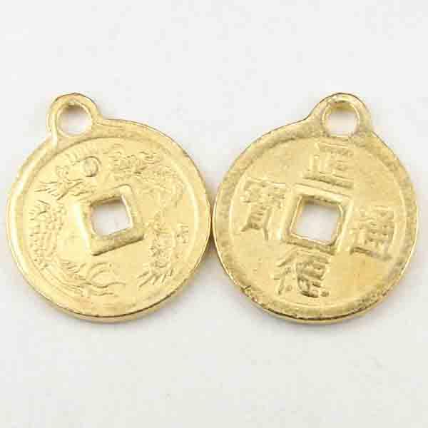 Gold Plate 13mm Ching Coin Pendant Charm