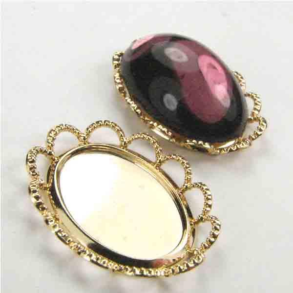Gold Plate 14X10MM Lace Edge Cabochon Bezel Setting