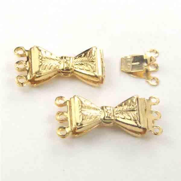 Gold Plate 14X7MM 3 Strand Bow Clasp