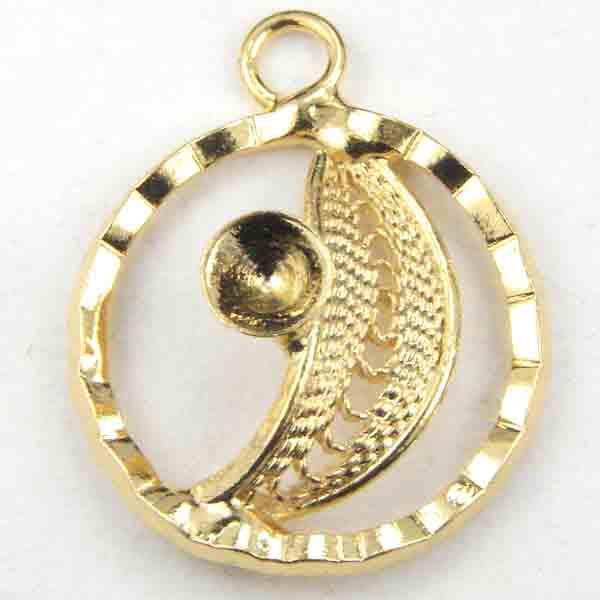 Gold Plate 16MM Ruffle Texture Openwork Round with Rhinestone Setting