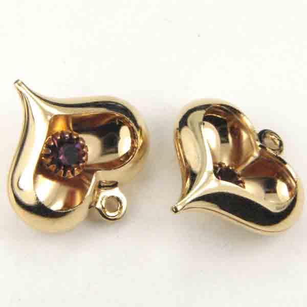 Gold Plate 17X16MM Heart With Amethyst Rhinestone