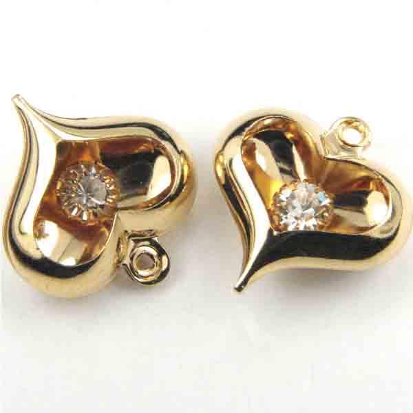 Gold Plate 17X16MM Heart With Crystal Rhinestone