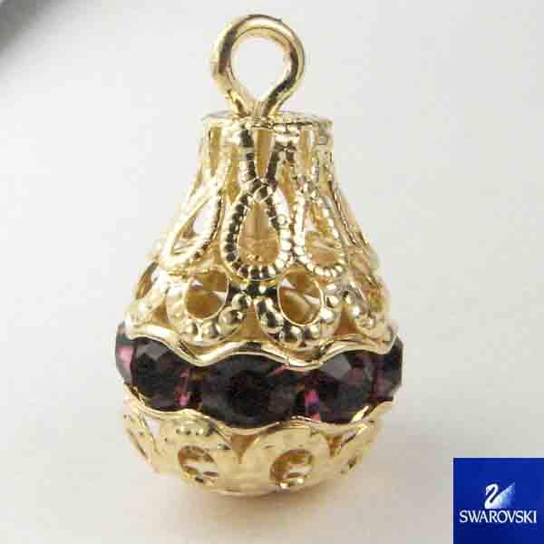 Gold Plate 18X12MM Filigree Tear with Amethyst Swarovski Rhinestone Band
