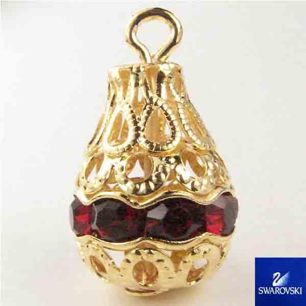 Gold Plate 18X12MM Filigree Tear with Ruby Swarovski Rhinestone Band