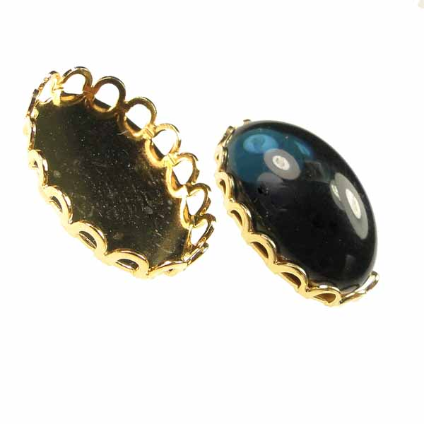 Gold Plate 18x13MM Lace Edge Cabochon Setting Bezel