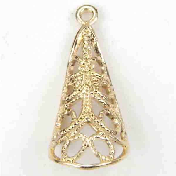 Gold Plate 18x9MM Curved Tear Filigree Pendant