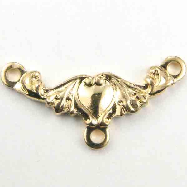 Gold Plate 18x9MM Heart Detail 2 to 1 Chandelier Connector
