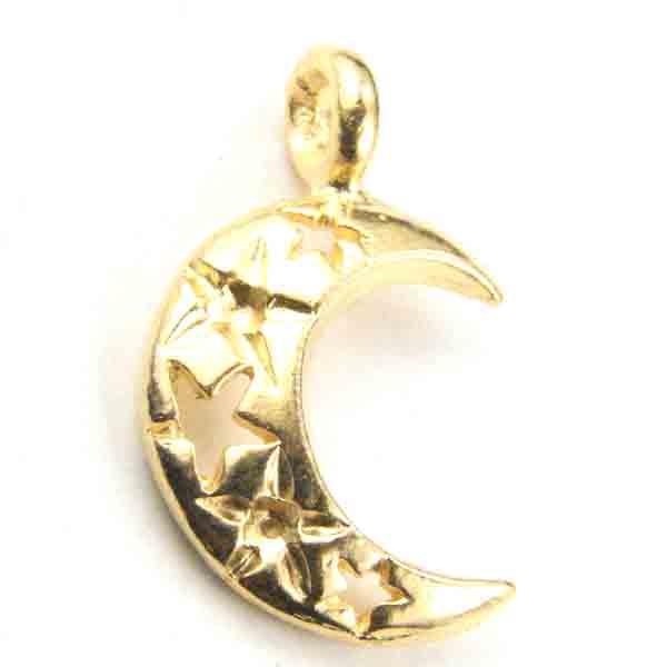 Gold Plate 19x11MM Left Facing Moon With Star Cut Outs