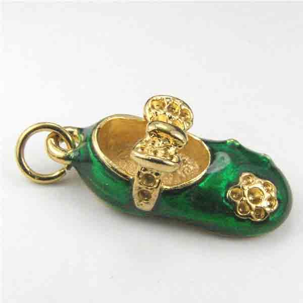 Gold Plate 20X11MM Baby Shoe Emerald