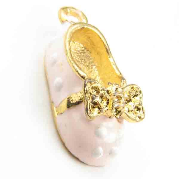 Gold Plate 20X11MM Baby Shoe Pink