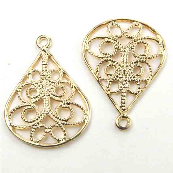 Gold Plate 20X15MM Filigree Tear