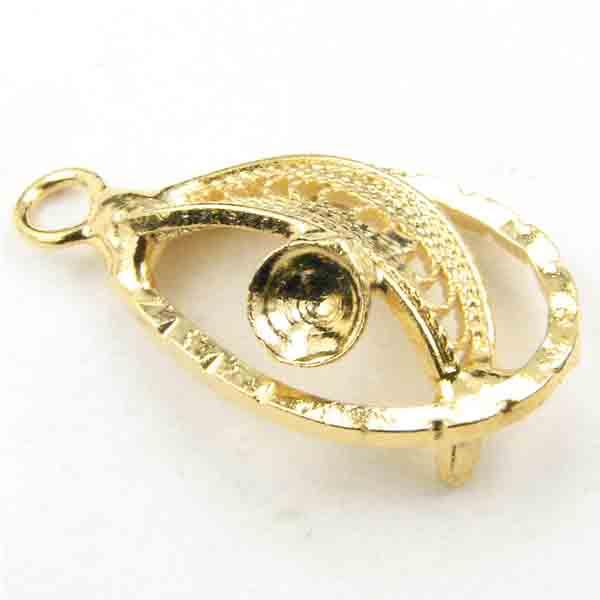 Gold Plate 21x12MM Ruffle Texture Openwork Tear with Rhinestone Setting