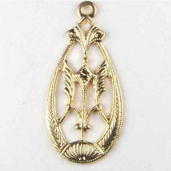 Gold Plate 22x10MM Art Deco Filigree Tear