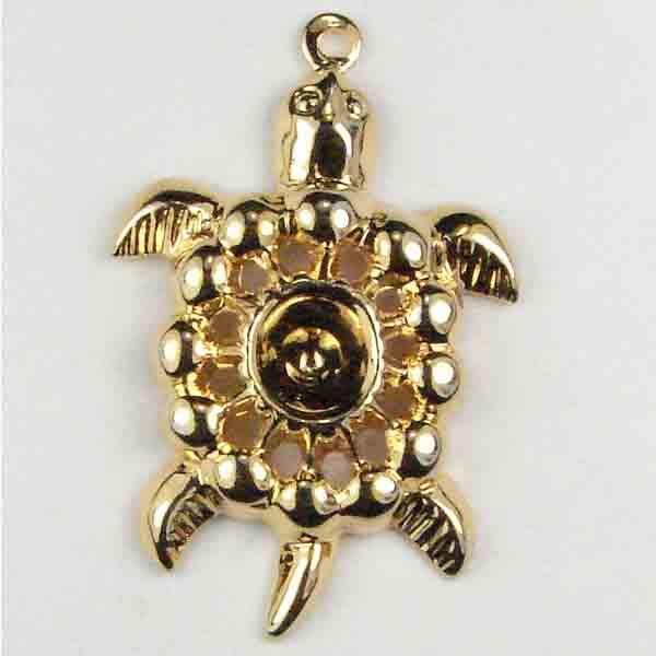 Gold Plate 24x18MM Turtle with Rhinestone Setting in Center
