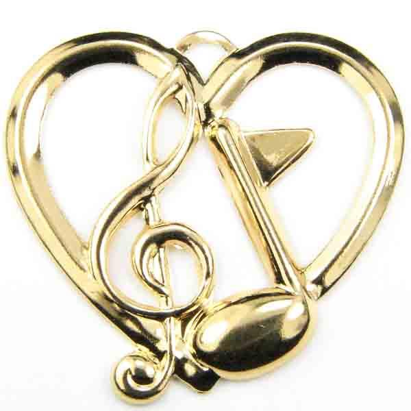 Gold Plate 25MM Heart with Treble Clef & Eighth Note