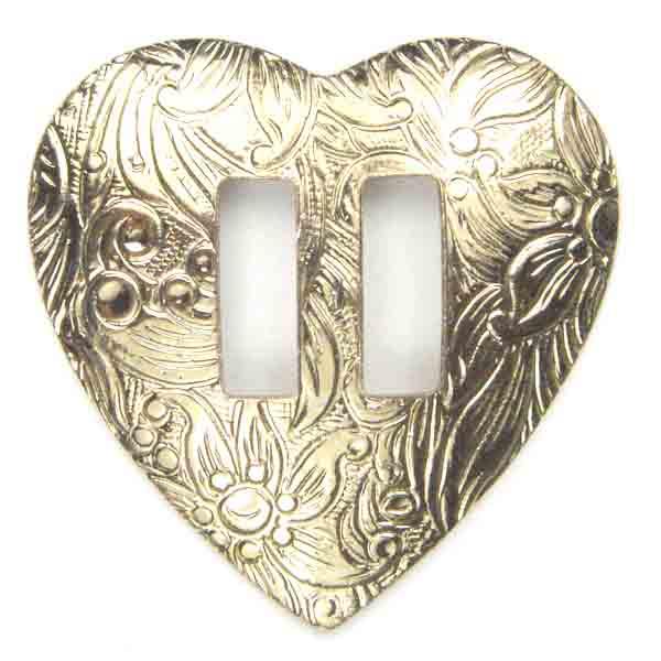 Gold Plate 27MM Heart Concho With Floral Detail