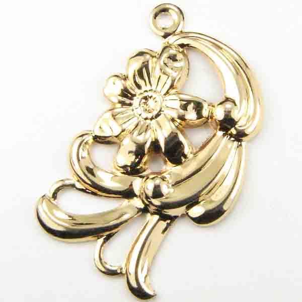 Gold Plate 28x17MM Left Facing Floral Detail