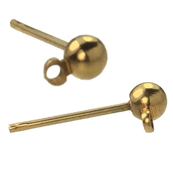 Gold Plate 3.5MM Full Ball Earring Post With Hanging Loop