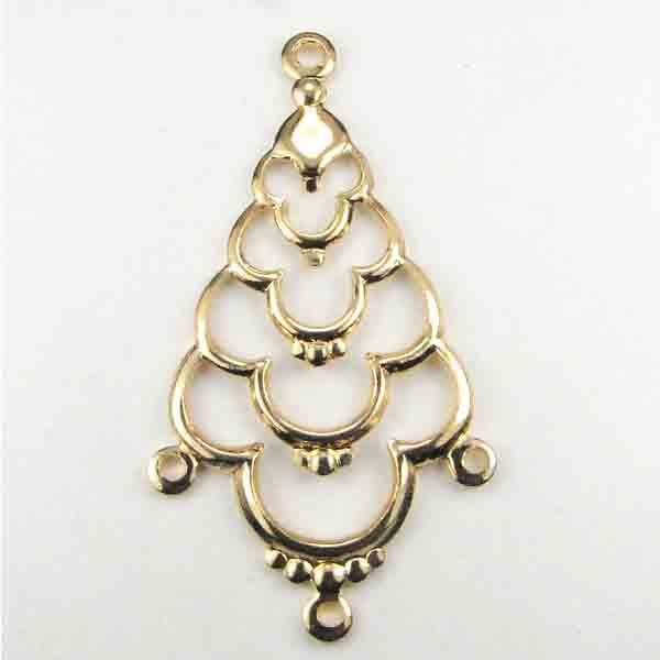 Gold Plate 38x21MM Scalloped 1 to 3 Loop Chandelier Connector
