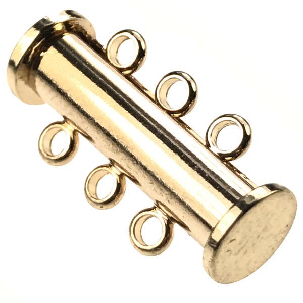 Gold Plate 3 Strand 20x10MM Magnetic Tube Slide Clasp