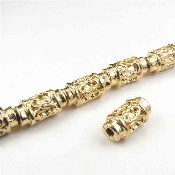 Gold Plate 8x4MM Decorated Cylinder Tube