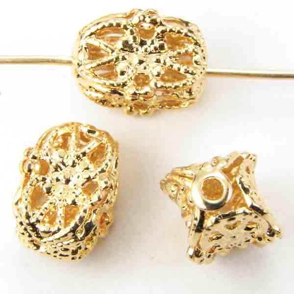 Gold Plate Filigree Barrel 10X7MM