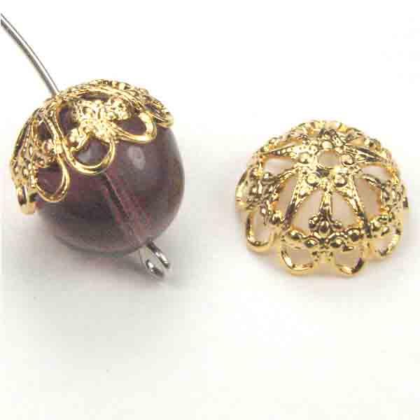 Gold Plate Filigree Cap For 12MM Bead