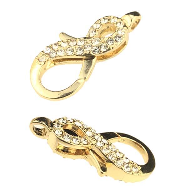 Gold Plate With Crystal Rhinestone 25x11.5MM Infinity Lobster Claw Clasp