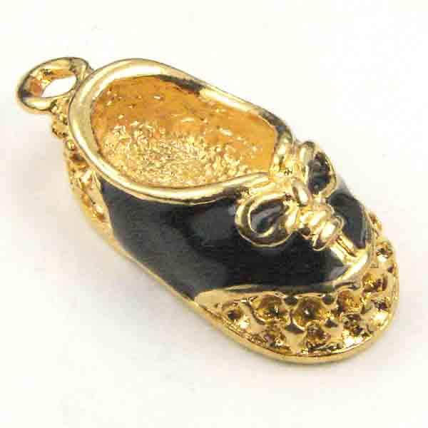 Gold Plate with Jet 20x11MM Laced Baby Shoe