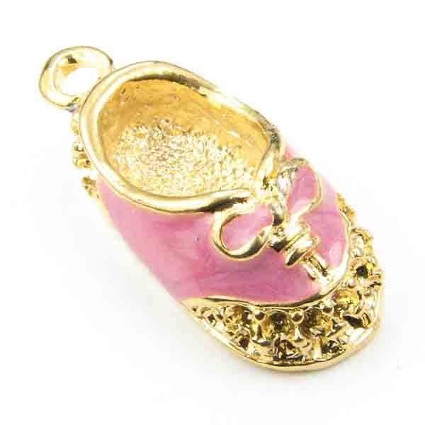 Gold Plate with Pink 20x11MM Laced Baby Shoe