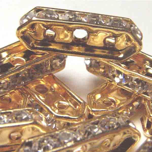 Gold with Crystal Rhinestones 16X4MM 3 Hole Strand Spacer