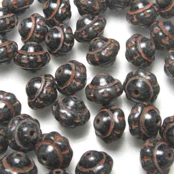 Granite with Rust Beaded 6X7MM Lantern Oval