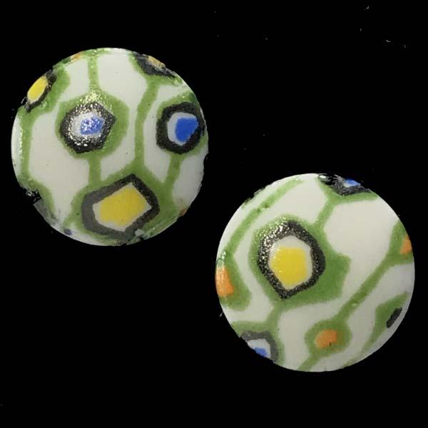 Green and Yellow with Orange On White 10MM Cabochon