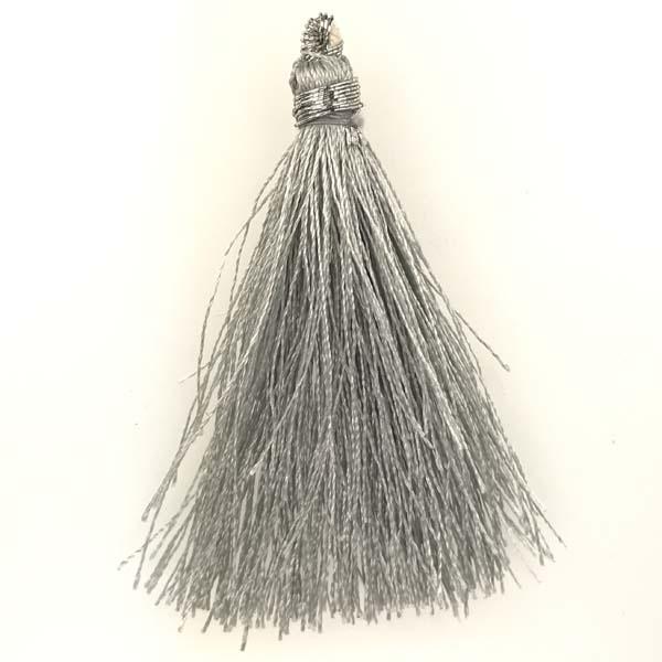 Grey 2 1/8 Inch Silk Tassel With Silver Thread Detail