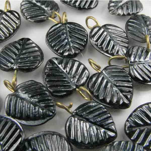 Hematite Lustre 16x11MM Leaf With Brass Hanging Loop