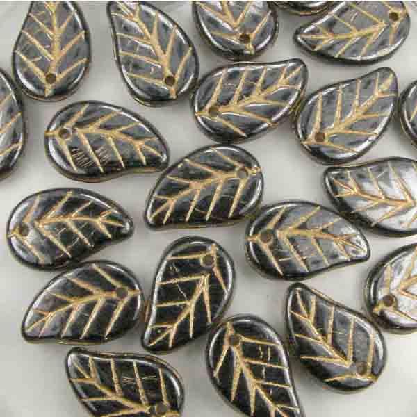 Hematite W/Gold Detail Leaf 14X9MM Leaf Front To Back Hole