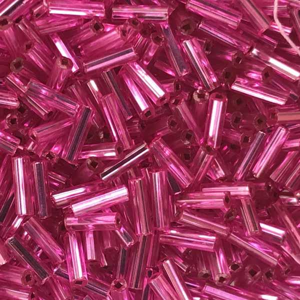 Hot Pink Silver Lined Bugle Size 3 (6MM)