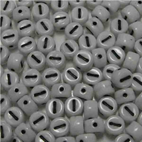 I White With Black 6x4MM Letter Alphabet Bead