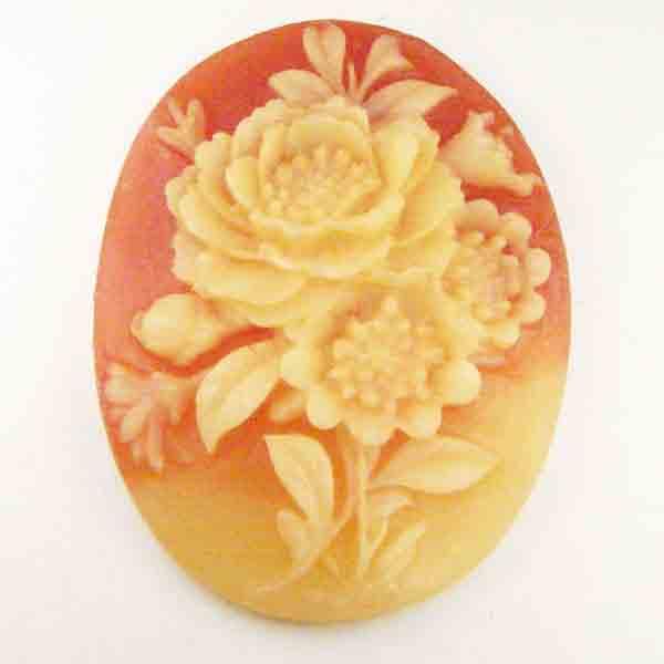 Ivory Floral on Coral 40X30MM Cameo