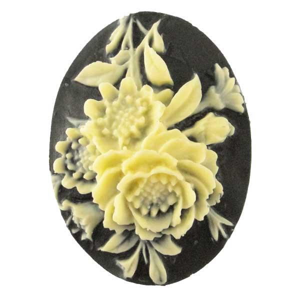 Ivory Floral on Jet 40X30MM Cameo