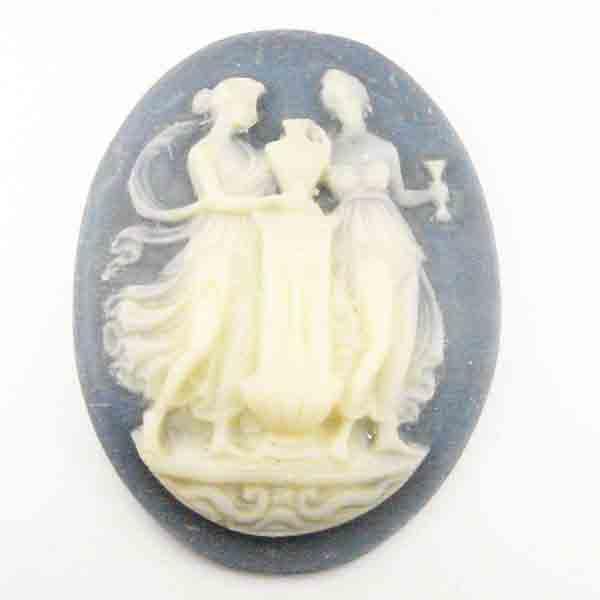 Ivory Ladies on Light Blue 40X30MM Cameo