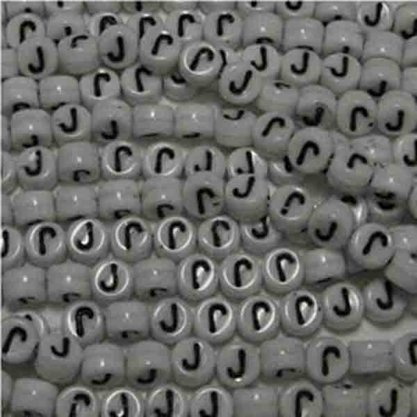 J White With Black 6x4MM Letter Alphabet Bead
