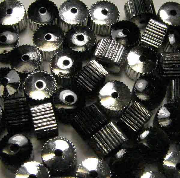 Jet/Silver Ribbed Edge Cylinder 6X4MM