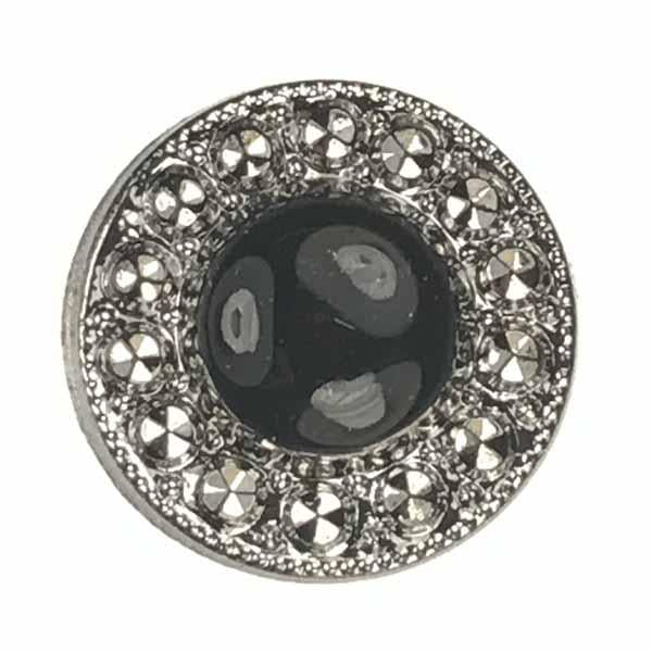 Jet 13MM Dome with Silver Marcasites