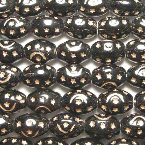 Jet 13X9MM Oval With Gold Stars_