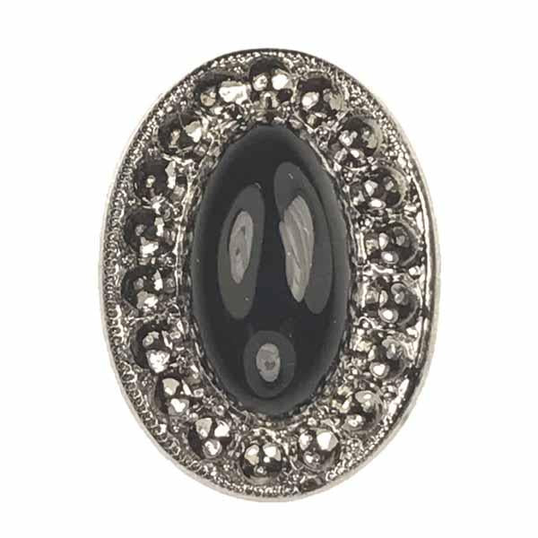 Jet 18X13MM Dome with Silver Marcasites