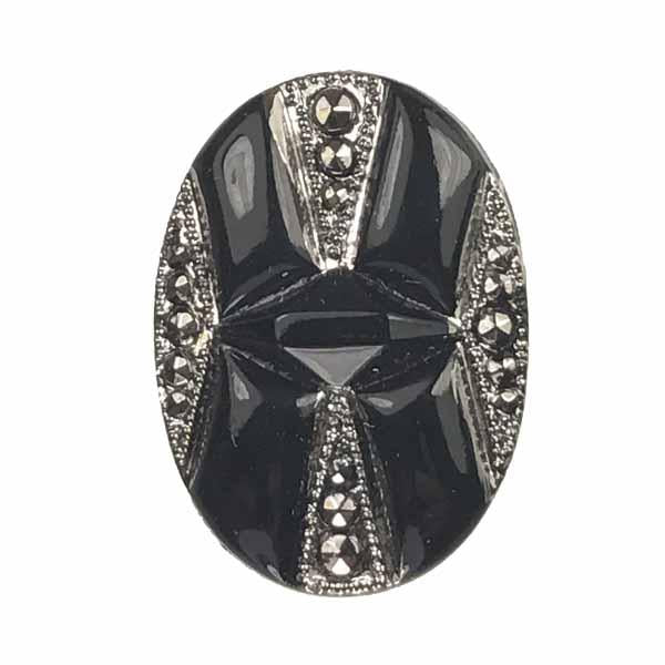 Jet 18X13MM Oval with Silver Marcasites
