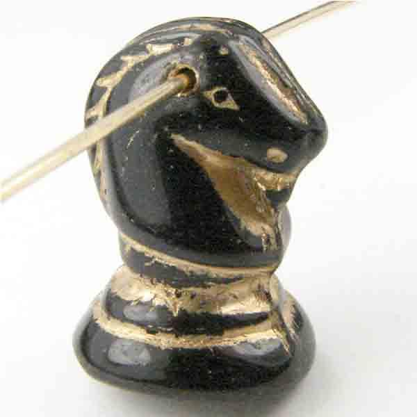 Jet 18x12MM Chess Knight With Gold Detail