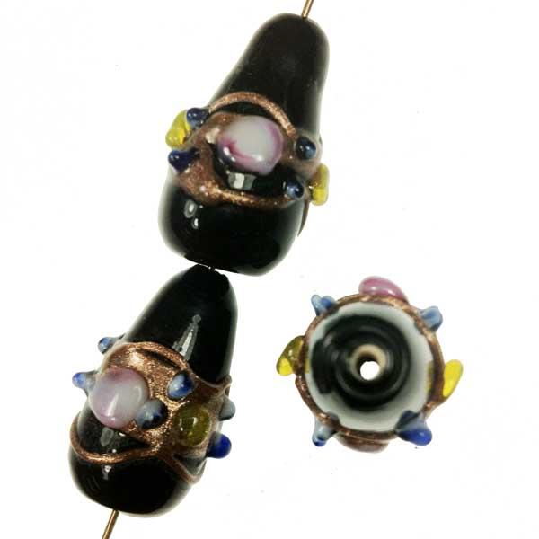 Jet 22x12MM Decorated Lampwork