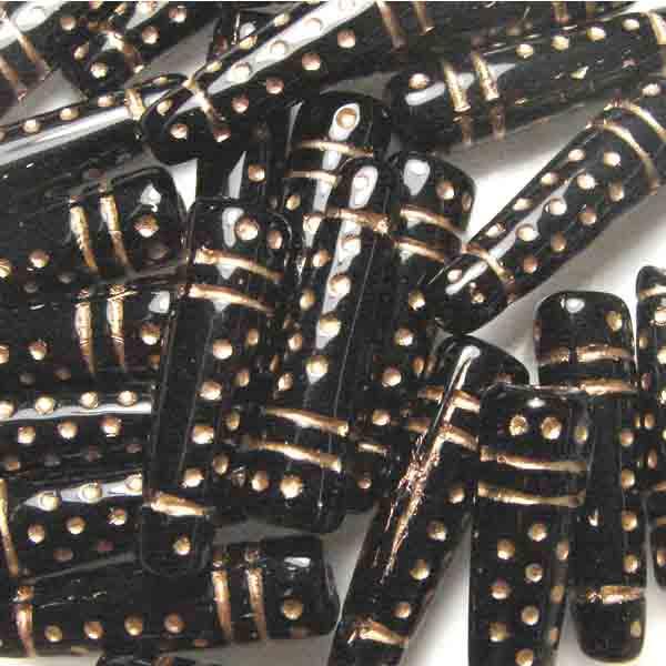 Jet 23X7MM Bottle Bead With Gold Detail